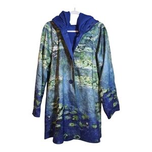 Oopera Reversible Raincoat Water Lilies Hooded Lightweight Size L
